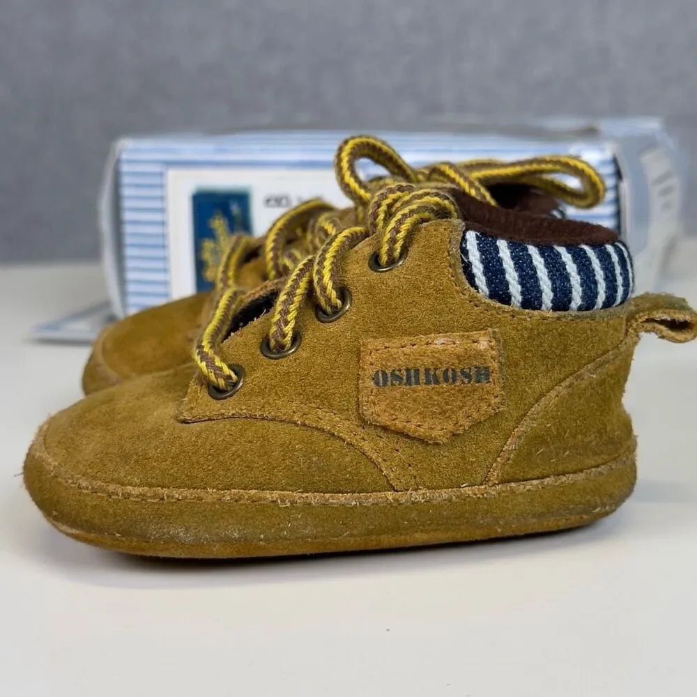 Vintage 1999 Osh Kosh Infant Newborn Size 1 Chamois Brown Booties Boots Laced Up